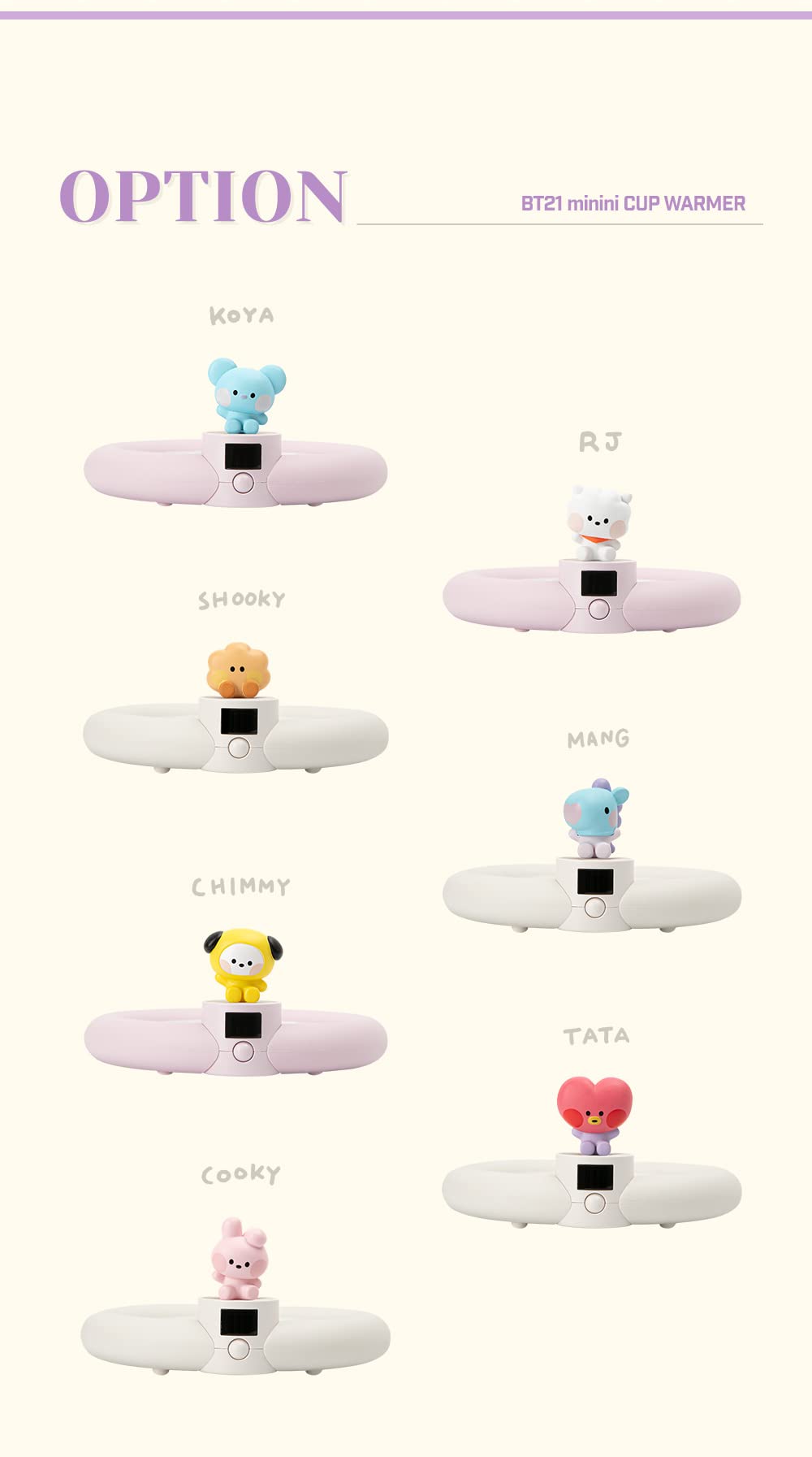 BT21 minini Cup Warmer Cup Warmer Cup Warmer Mug Warmer Drink Warmer Thermal Coaster Warm Coaster Warm Warm USB for Office (Cooky)