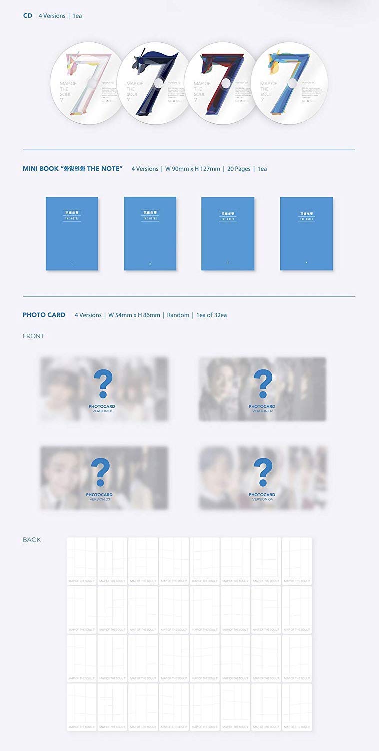 BTS MAP of The Soul : 7 [RANDOM VERSION] Album+Official Folded Poster+Extra Photocard+KPOP Premium Mask
