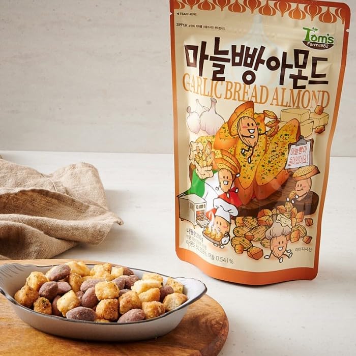 HBAF Korean Seasoned Almond Nuts – Healthy & Gluten-Free Asian Snack | Perfect for School, Office, Travel & Camping (Garlic Bread  120 gram 1 pack)