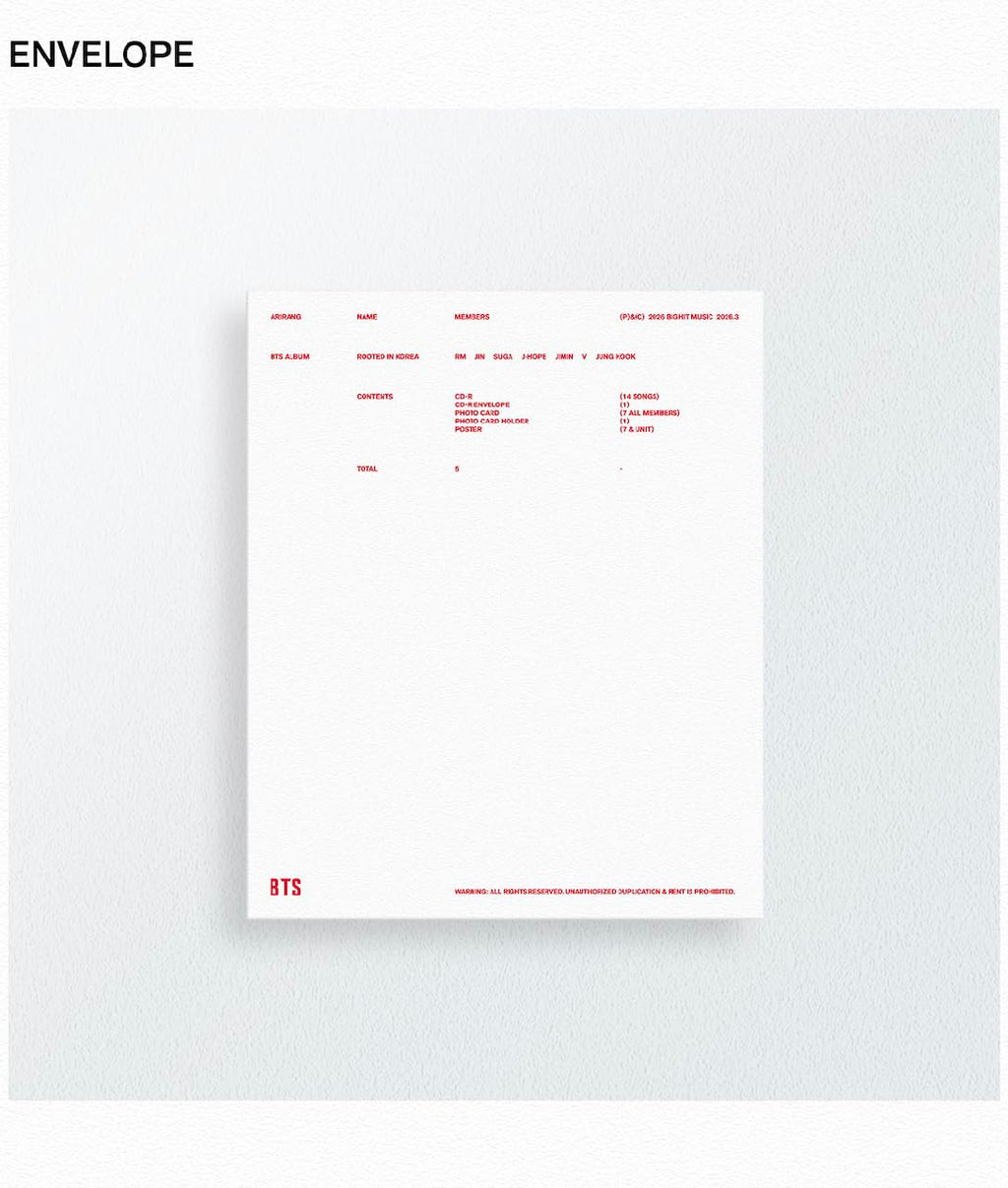 BTS The 5th Album 'ARIRANG (Rooted in Korea ver. / Rooted in Music ver.)