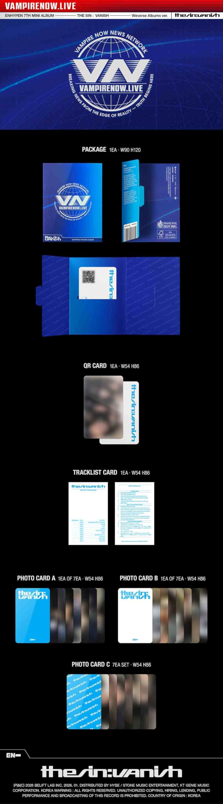 ENHYPEN THE SIN : VANISH 7th Mini Album [Weverse Ver.] QR Card  NO CD, Digital Contents Album
