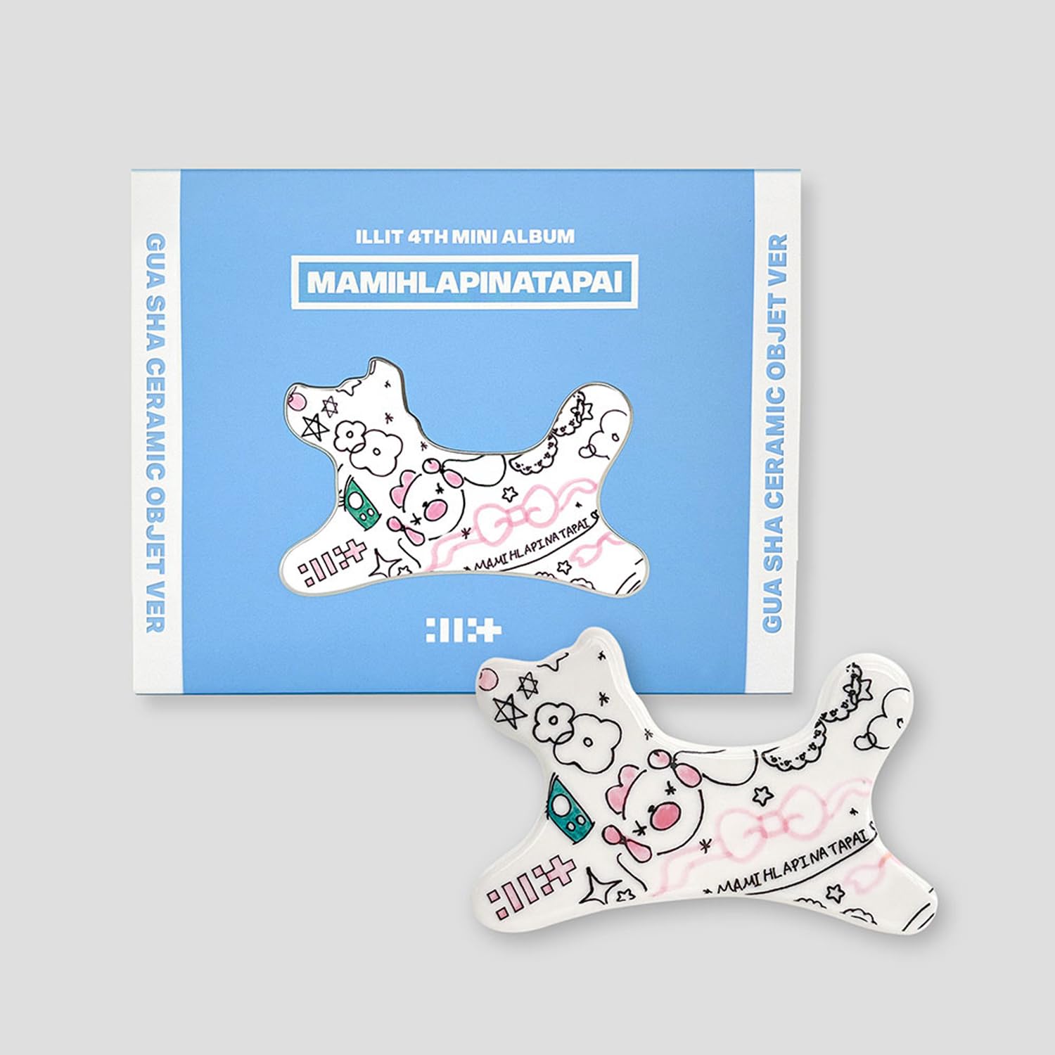 Illit MAMIHLAPINATAPAI 4th Mini Album (Gua Sha Ceramic Objet Ver.) Outbox + String Pouch + Lyric Leaflet + Mini CD-R + Precautions Sheet