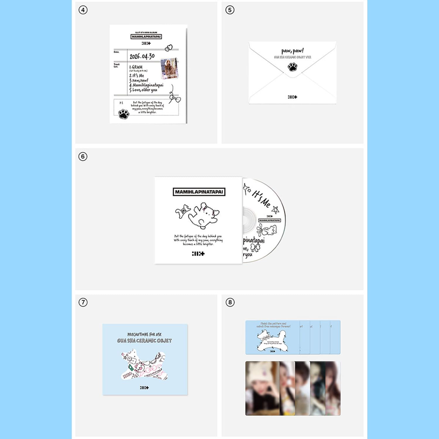 Illit MAMIHLAPINATAPAI 4th Mini Album (Gua Sha Ceramic Objet Ver.) Outbox + String Pouch + Lyric Leaflet + Mini CD-R + Precautions Sheet