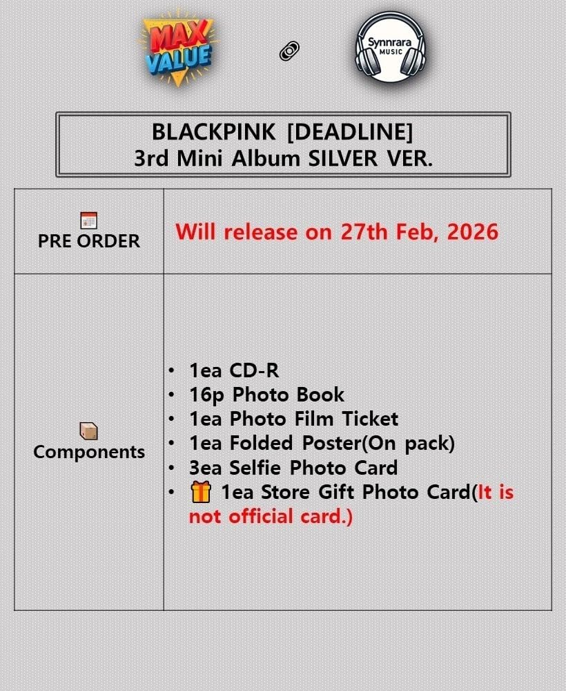 (4 Ver Set.) BLACKPINK [DEADLINE] 3rd Mini Album SILVER Ver/Full Pack
