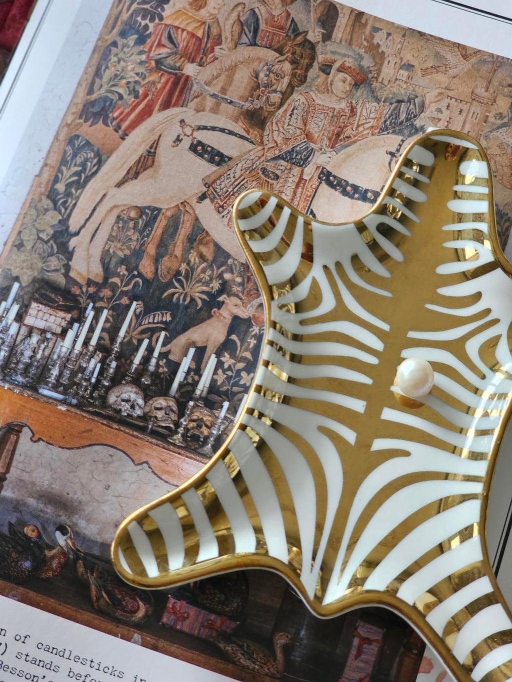 Luxury Ceramic Jewelry Tray with Decorative Figurine (1 x Gold Stripe Tiger Tray)