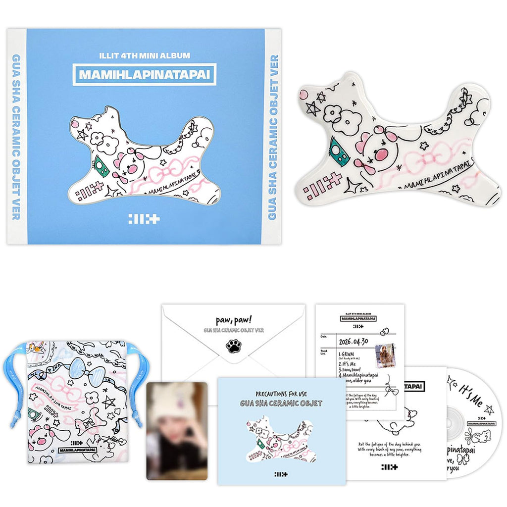 Illit MAMIHLAPINATAPAI 4th Mini Album (Gua Sha Ceramic Objet Ver.) Outbox + String Pouch + Lyric Leaflet + Mini CD-R + Precautions Sheet