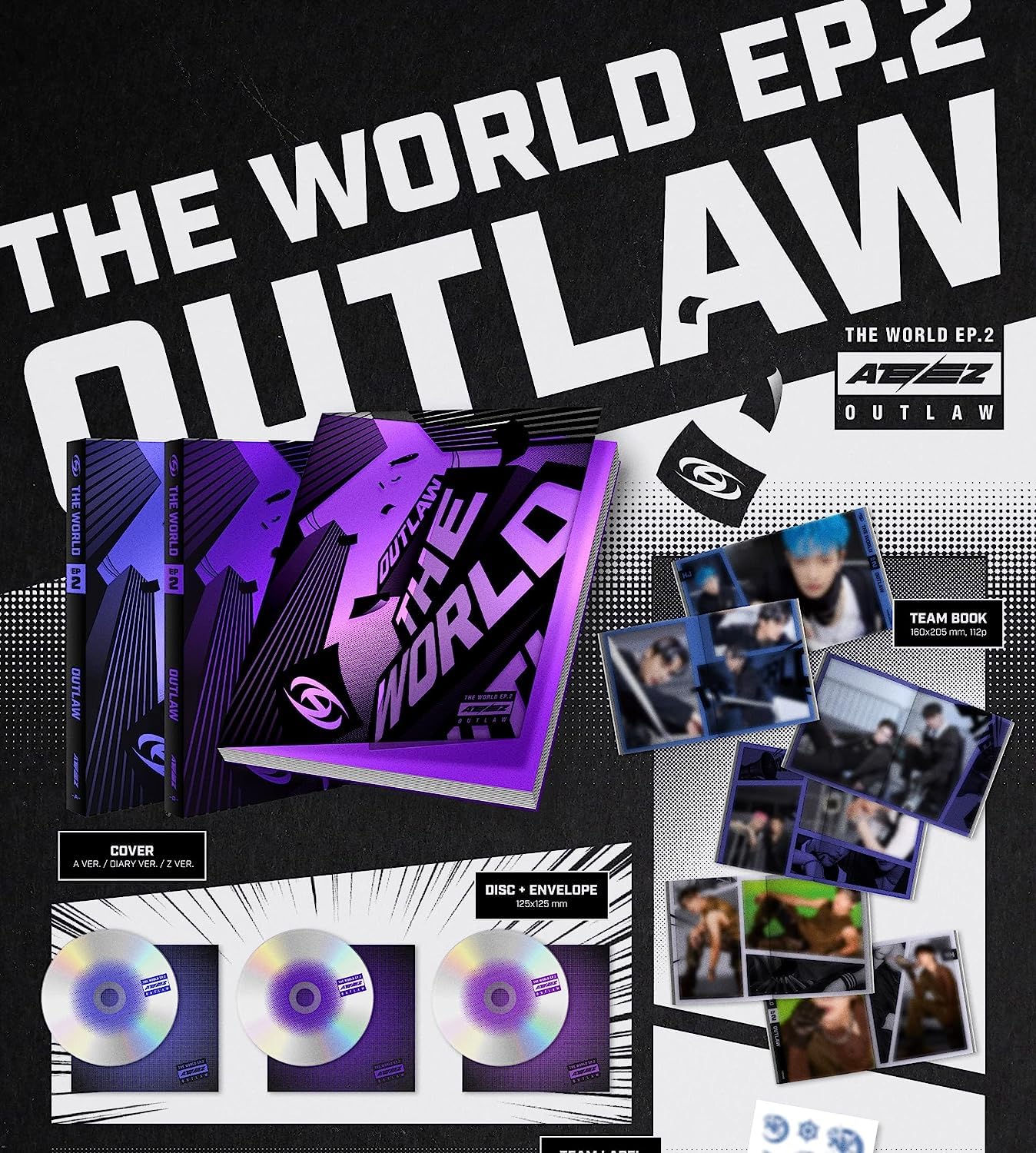 ATEEZ The World EP.2 : OUTLAW 9th Mini Album (A+Diary+Z Set the lowest price online)