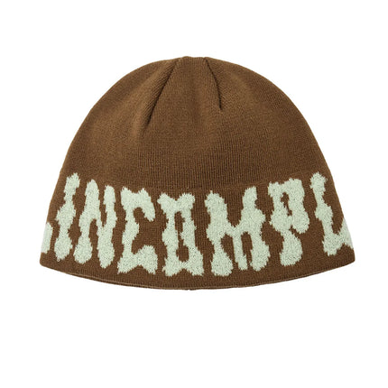 ALLINCOMPLETE PomPom Logo Jacquard Beanie in Brown worn by BTS V at ARIRANG World Tour