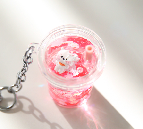 BT21 Cherry Blossom Glitter Water Keyring Official Minini