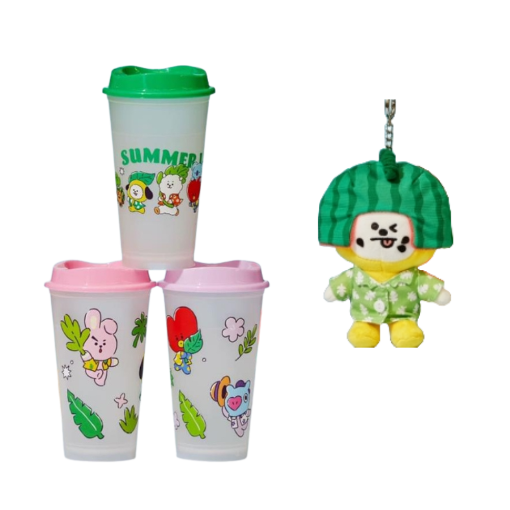 BT21 Summer Cold Cup (3p) + Summer Rain Keyring + Photocard Freebies