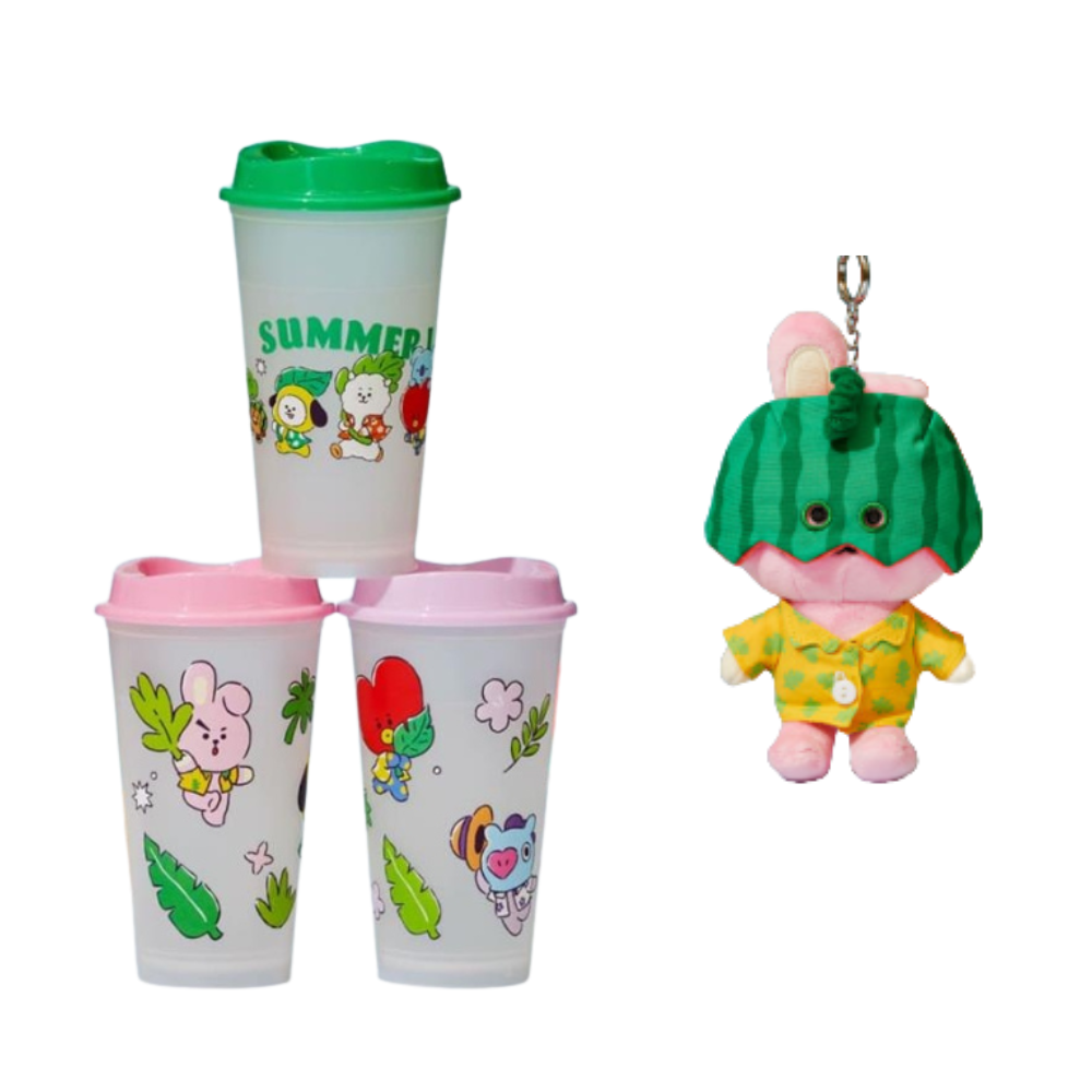BT21 Summer Cold Cup (3p) + Summer Rain Keyring + Photocard Freebies