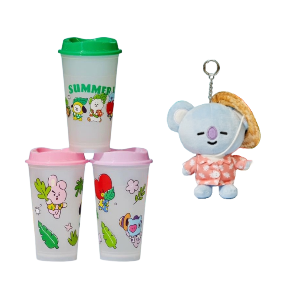 BT21 Summer Cold Cup (3p) + Summer Rain Keyring + Photocard Freebies