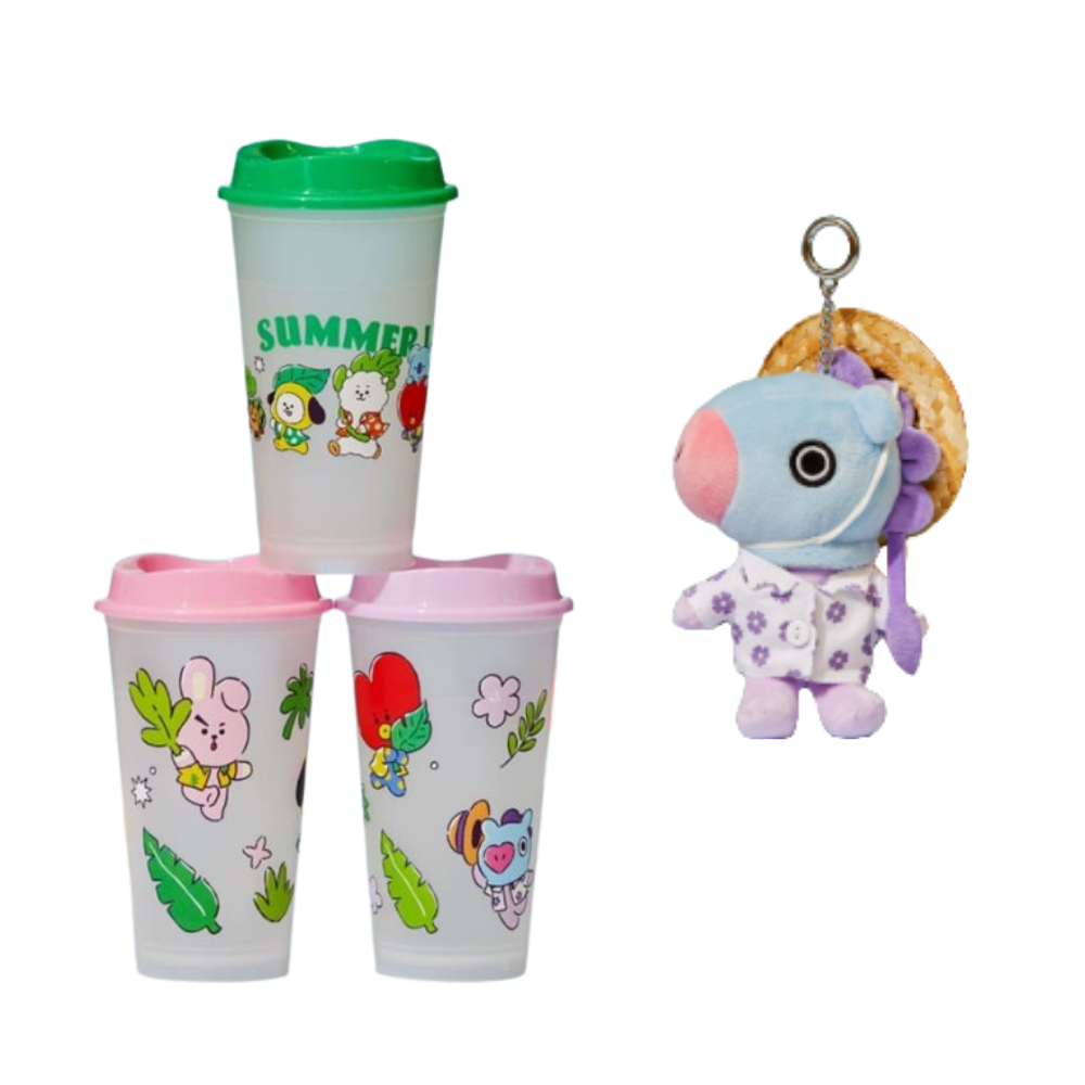 BT21 Summer Cold Cup (3p) + Summer Rain Keyring + Photocard Freebies