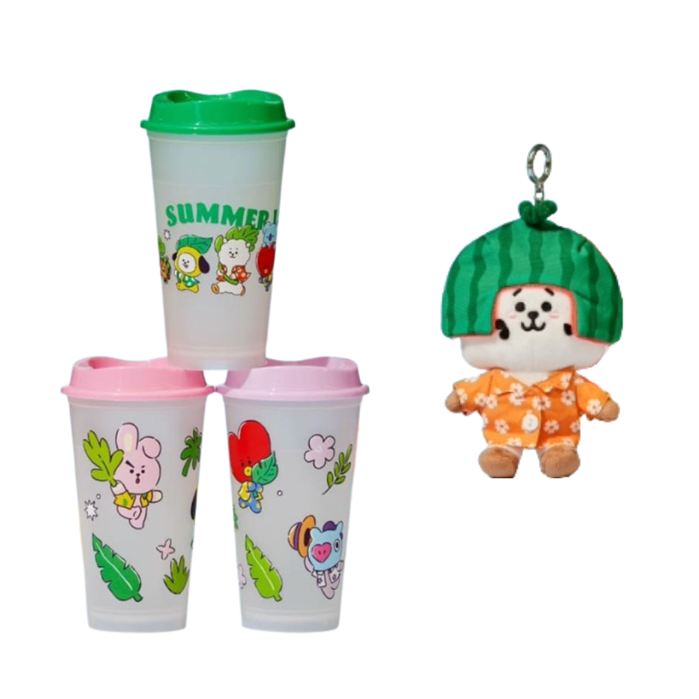 BT21 Summer Cold Cup (3p) + Summer Rain Keyring + Photocard Freebies