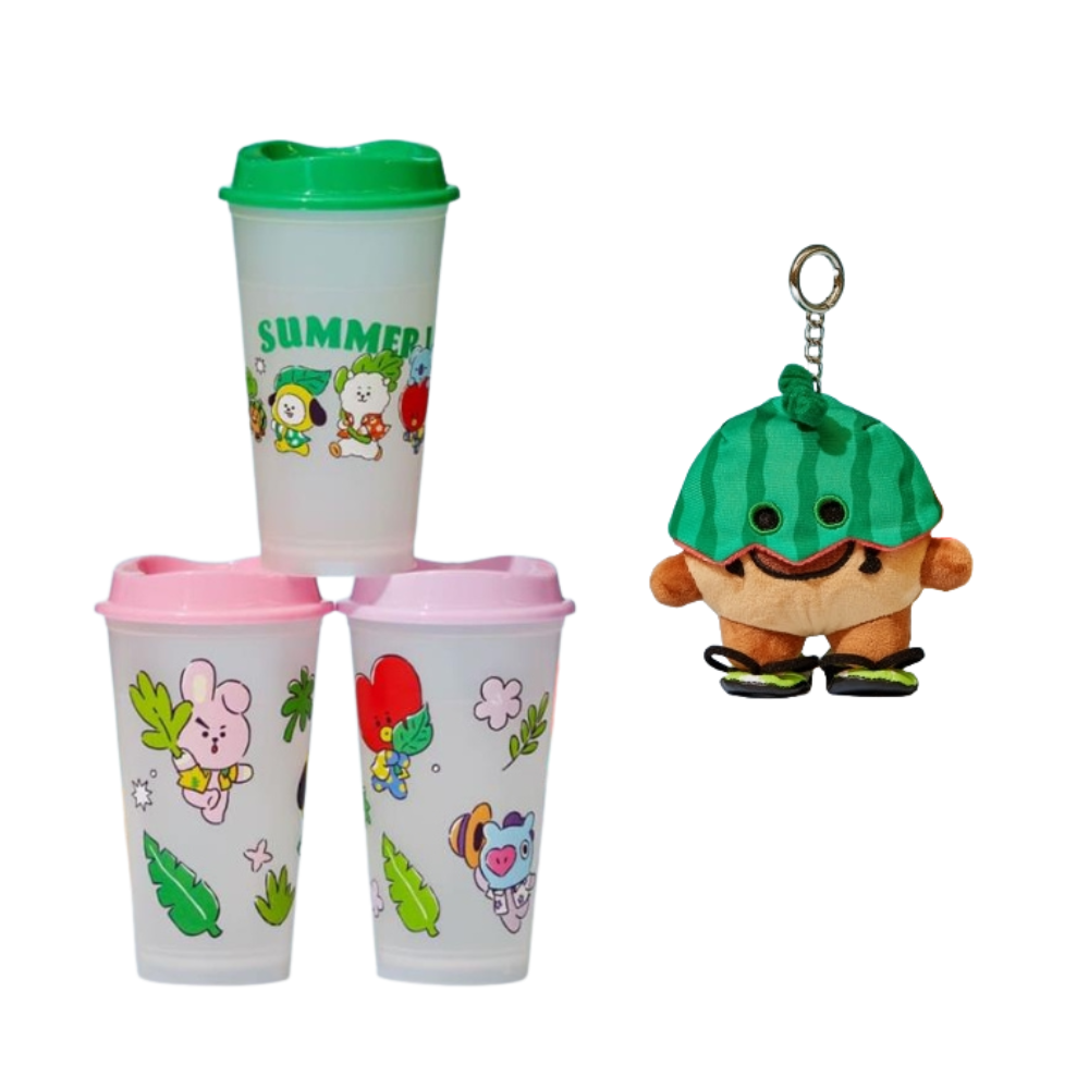 BT21 Summer Cold Cup (3p) + Summer Rain Keyring + Photocard Freebies