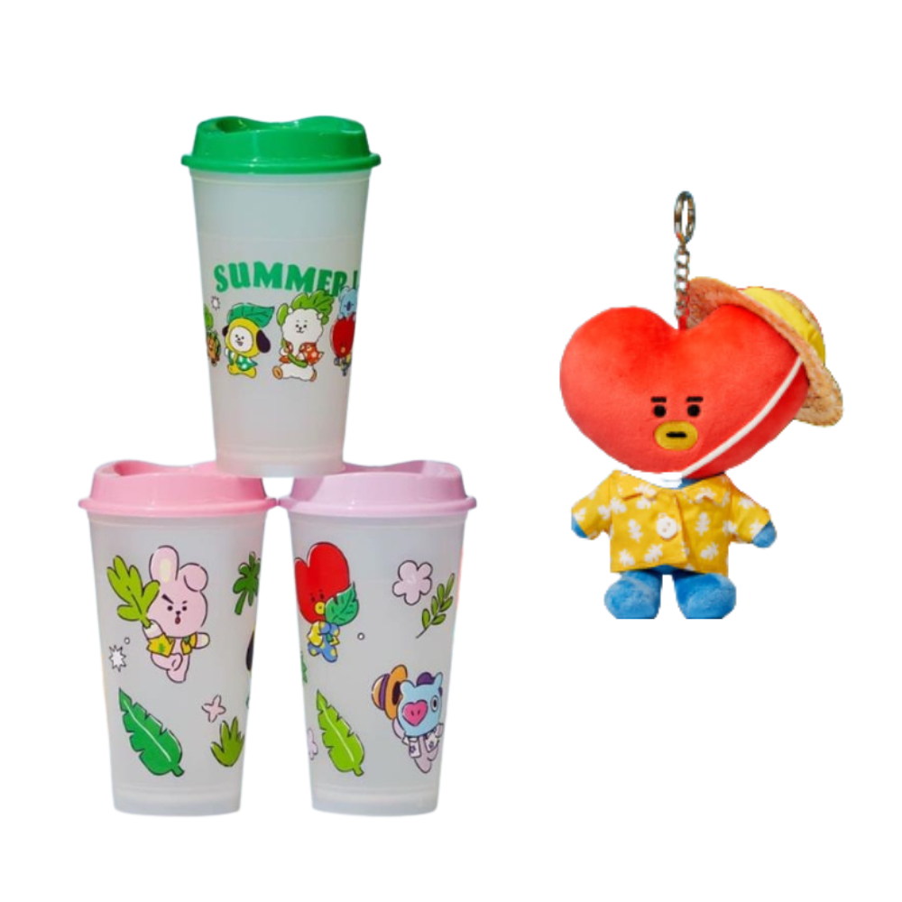 BT21 Summer Cold Cup (3p) + Summer Rain Keyring + Photocard Freebies