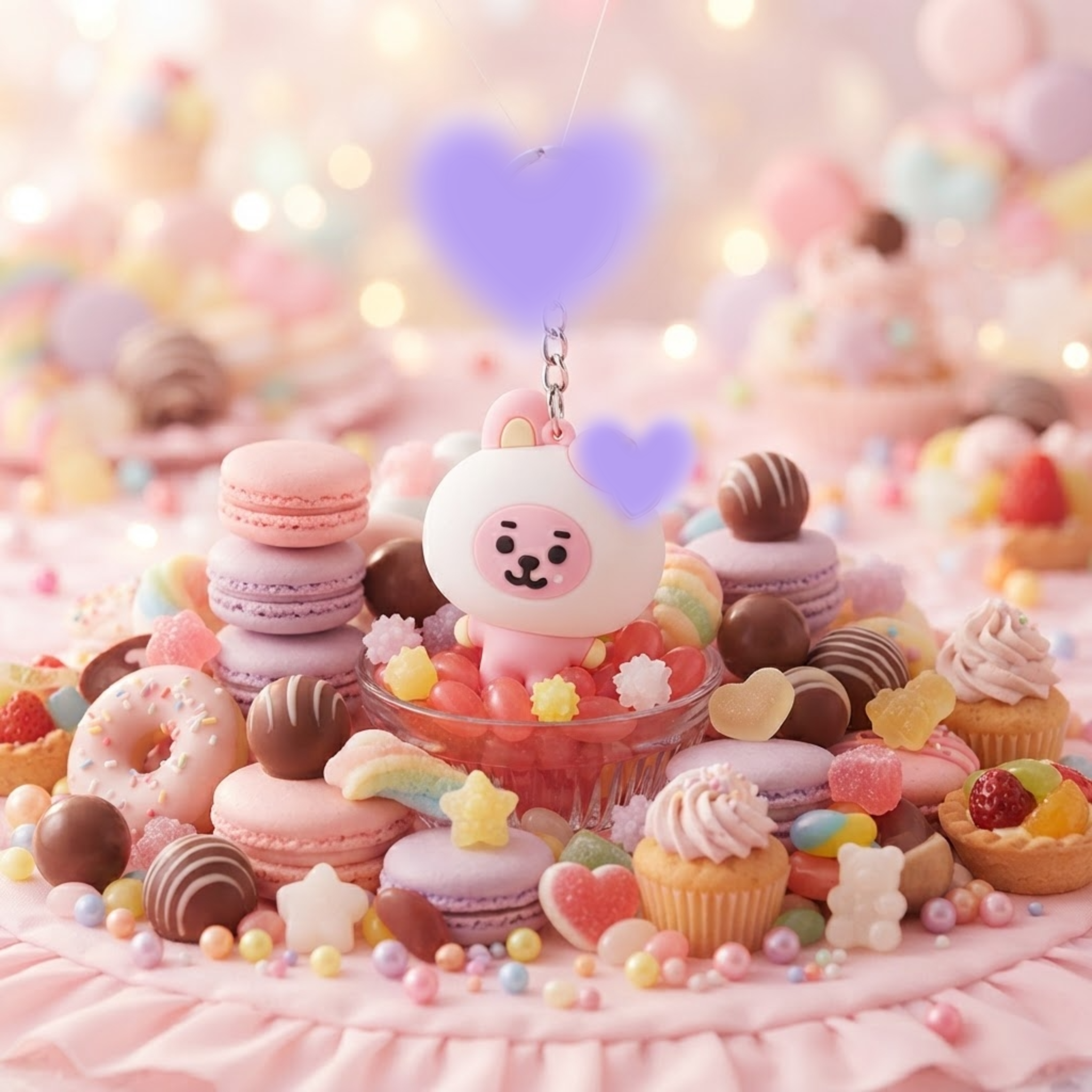 BT21 Cooky Mini Face Cushion + Sweetie Keyring + JK Photocard | K-pop Gift Bundle