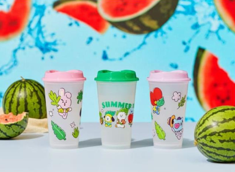 BT21 Summer Cold Cup (3p) + Summer Rain Keyring + Photocard Freebies