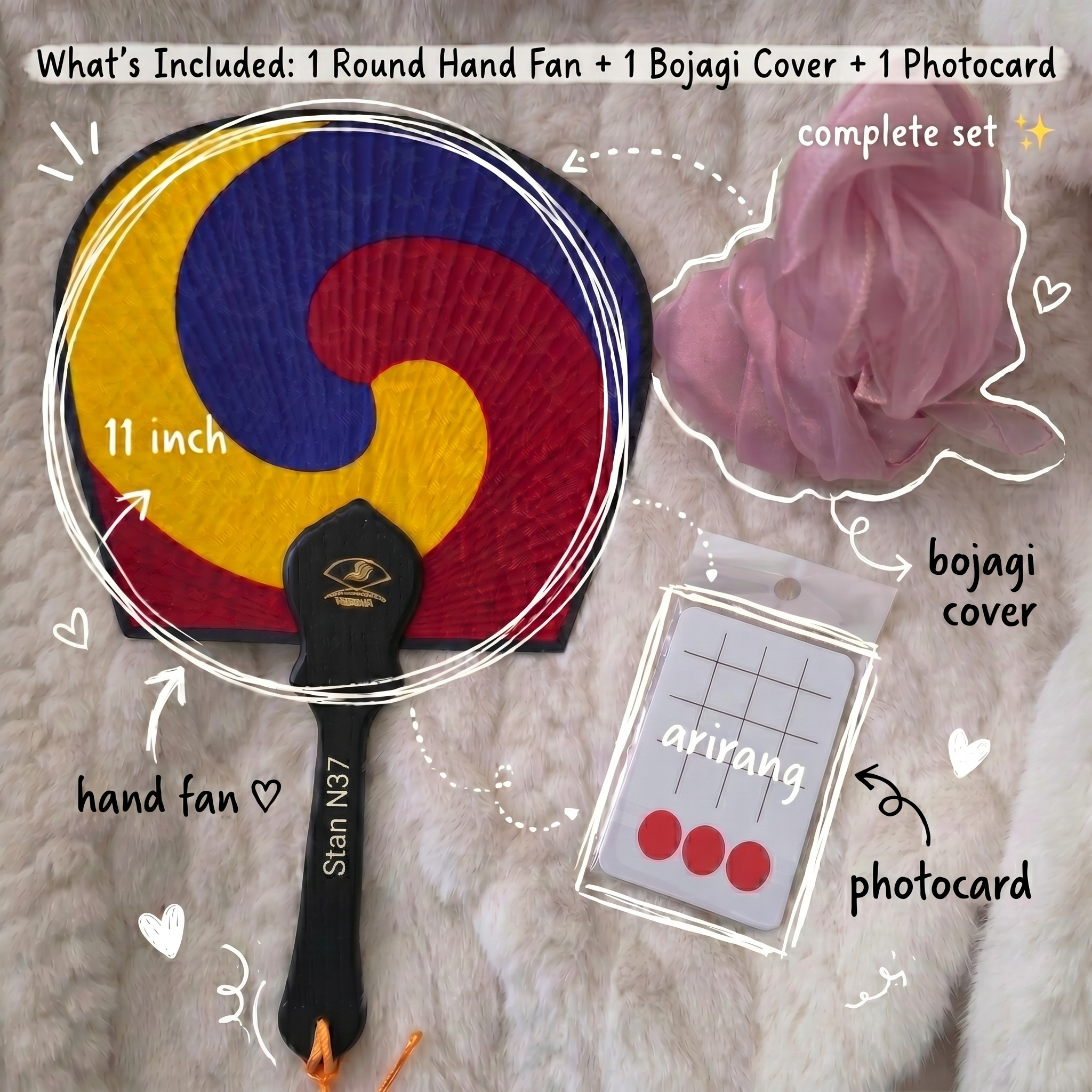 Traditional Korean Fan - as featured in BTS 2.0 MV style (1 Fan,  1 Pouch and random photocard included)